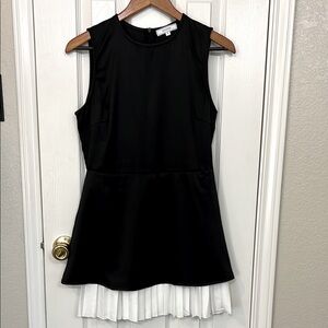 Black Sleeveless Dress with White Pleated Hem